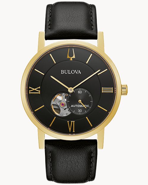 Black Dial Leather Strap American Clipper 97A154 Bulova